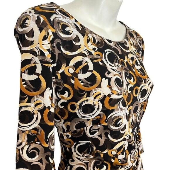 Connected Apparel Petite Womens Brown Black Jersey Knit Print Stretch Dress 6P - Picture 4 of 16